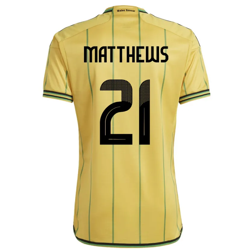 Danxen Femme Maillot Jamaïque Cheyna Matthews #21 Jaune Tenues Domicile 24-26 T-Shirt