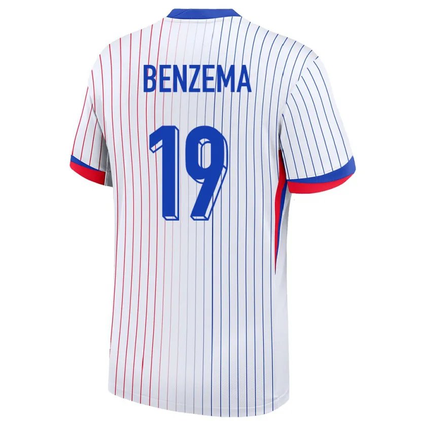 Danxen Femme Maillot France Karim Benzema #19 Blanc Tenues Extérieur 24-26 T-Shirt