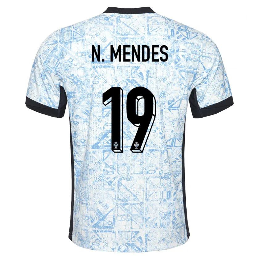 Danxen Femme Maillot Portugal Nuno Mendes #19 Bleu Crème Tenues Extérieur 24-26 T-Shirt