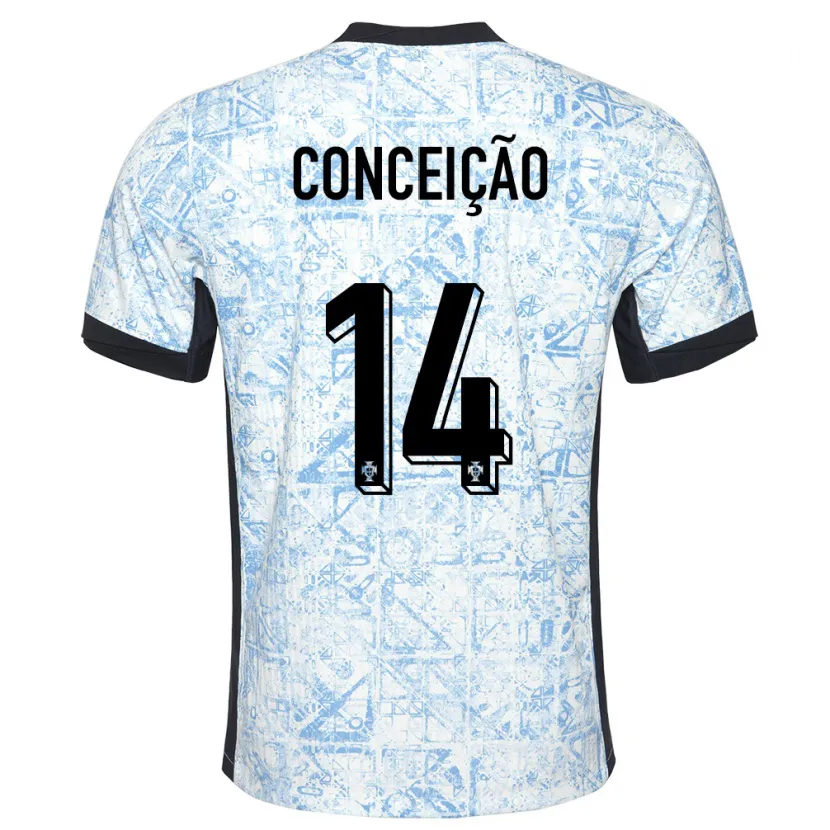 Danxen Femme Maillot Portugal Rodrigo Conceicao #14 Bleu Crème Tenues Extérieur 24-26 T-Shirt