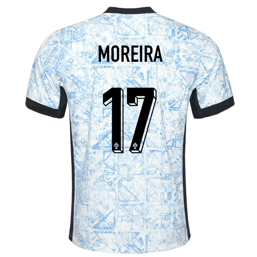 Danxen Femme Maillot Portugal Afonso Moreira #17 Bleu Crème Tenues Extérieur 24-26 T-Shirt