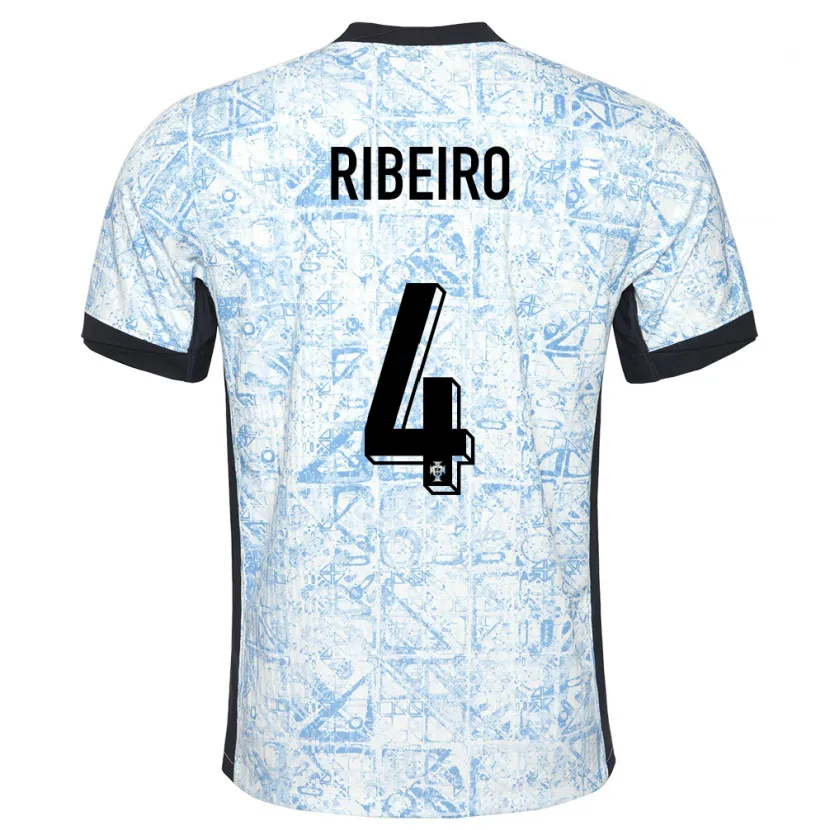 Danxen Femme Maillot Portugal Ricardo Ribeiro #4 Bleu Crème Tenues Extérieur 24-26 T-Shirt