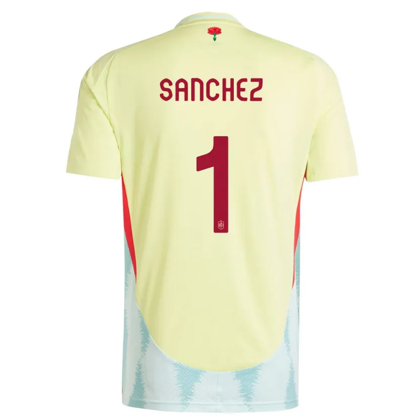 Danxen Femme Maillot Espagne Robert Sanchez #1 Jaune Tenues Extérieur 24-26 T-Shirt