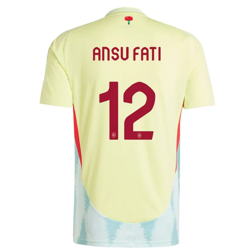 Danxen Femme Maillot Espagne Ansu Fati #12 Jaune Tenues Extérieur 24-26 T-Shirt