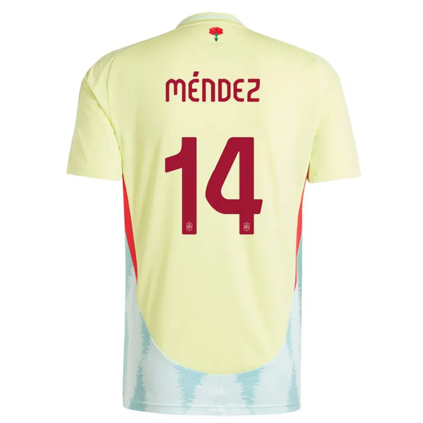 Danxen Femme Maillot Espagne Maria Mendez #14 Jaune Tenues Extérieur 24-26 T-Shirt