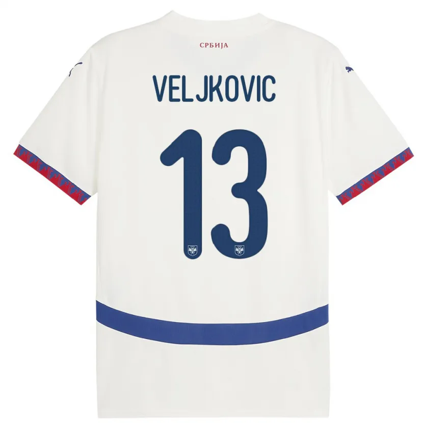 Danxen Femme Maillot Serbie Milos Veljkovic #13 Blanc Tenues Extérieur 24-26 T-Shirt
