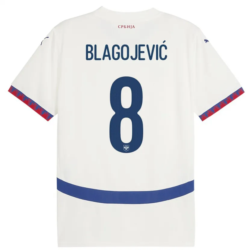 Danxen Femme Maillot Serbie Dina Blagojevic #8 Blanc Tenues Extérieur 24-26 T-Shirt