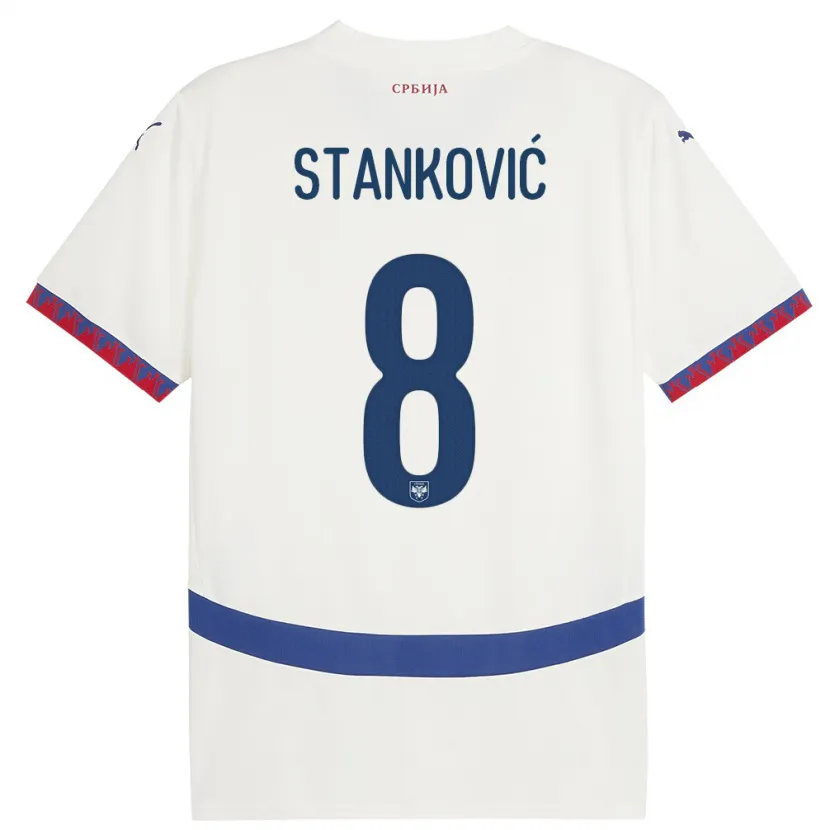 Danxen Femme Maillot Serbie Aleksandar Stankovic #8 Blanc Tenues Extérieur 24-26 T-Shirt