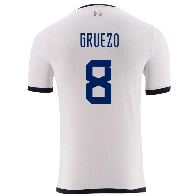 Danxen Femme Maillot Équateur Carlos Gruezo #8 Blanc Tenues Extérieur 24-26 T-Shirt
