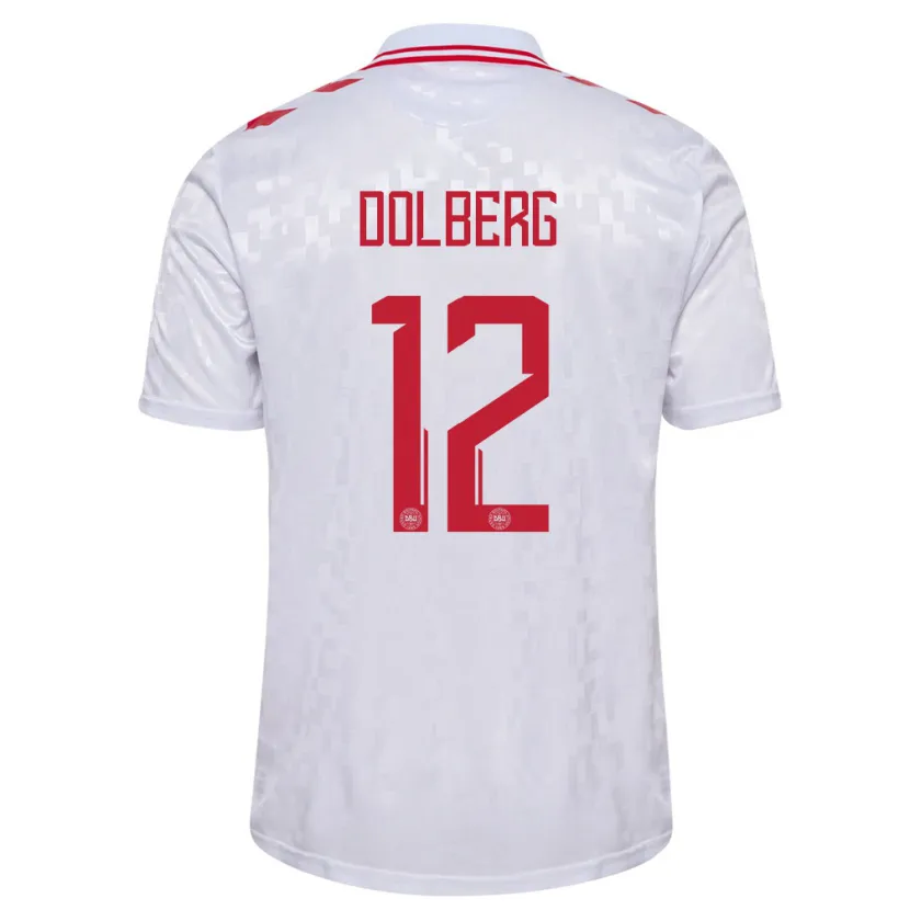 Danxen Femme Maillot Danemark Kasper Dolberg #12 Blanc Tenues Extérieur 24-26 T-Shirt