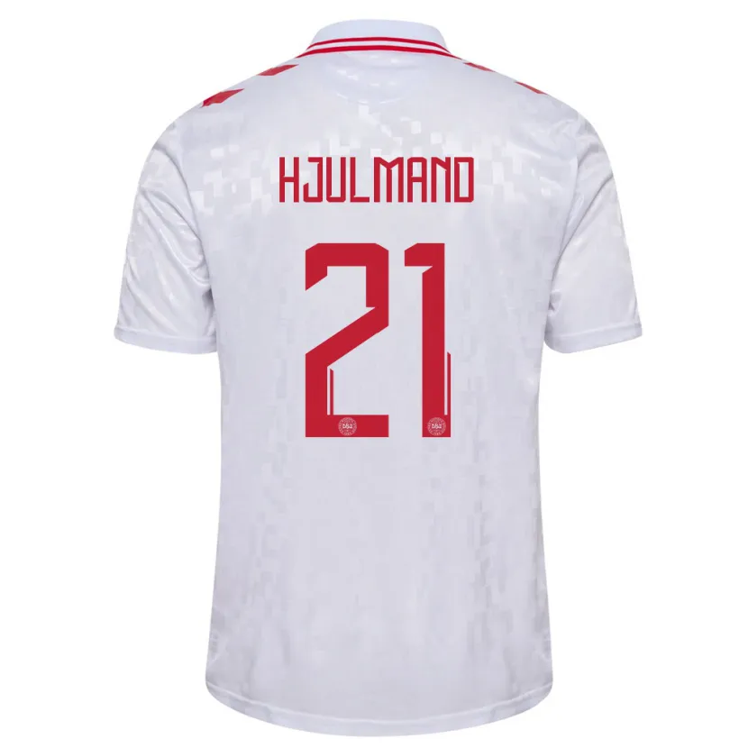 Danxen Femme Maillot Danemark Morten Hjulmand #21 Blanc Tenues Extérieur 24-26 T-Shirt
