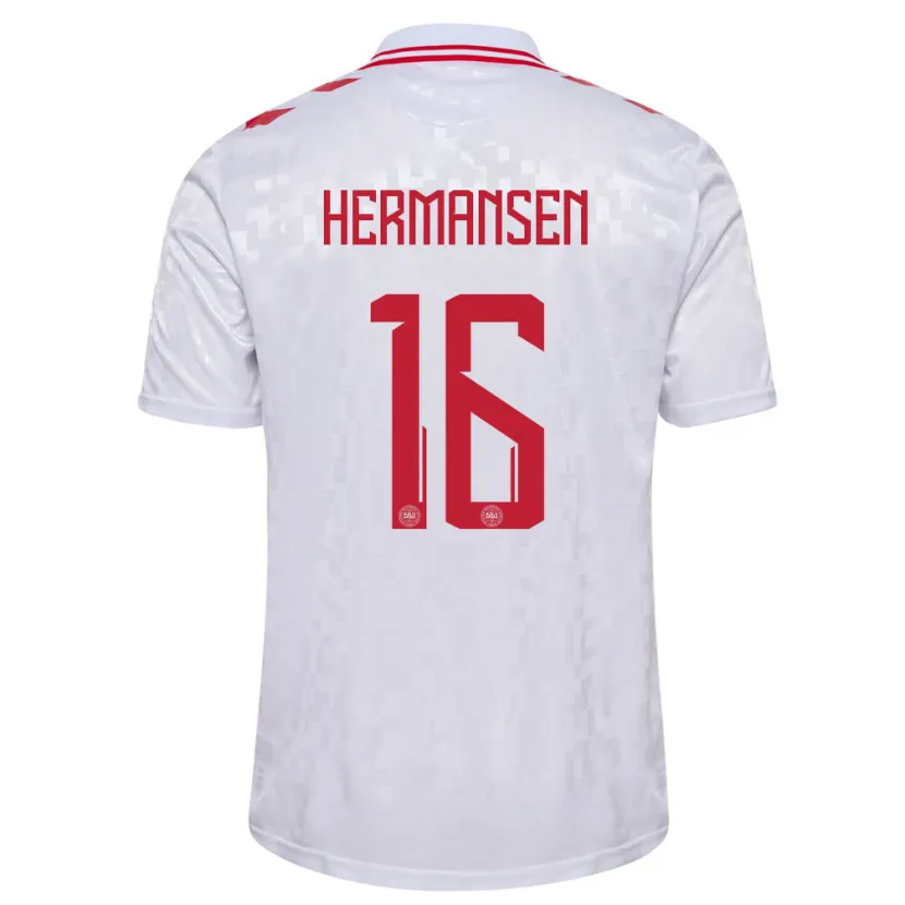 Danxen Femme Maillot Danemark Mads Hermansen #16 Blanc Tenues Extérieur 24-26 T-Shirt