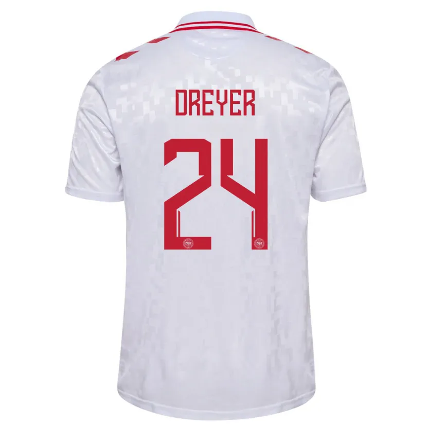 Danxen Femme Maillot Danemark Anders Dreyer #24 Blanc Tenues Extérieur 24-26 T-Shirt