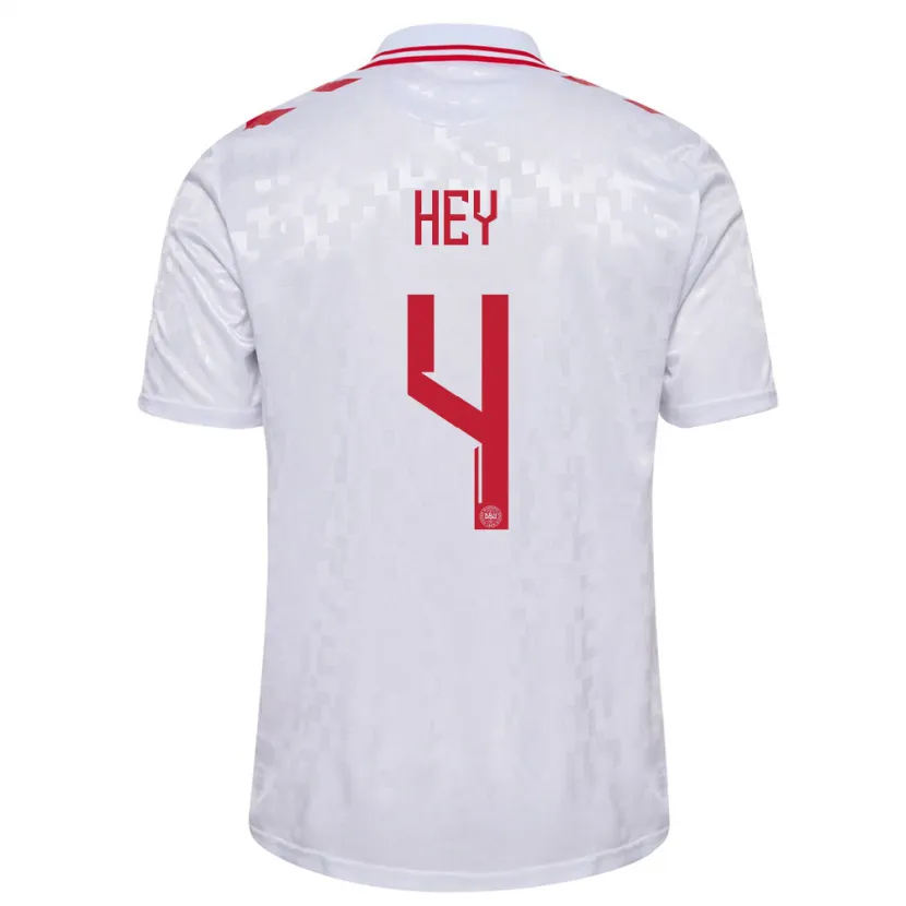 Danxen Femme Maillot Danemark Lucas Hey #4 Blanc Tenues Extérieur 24-26 T-Shirt