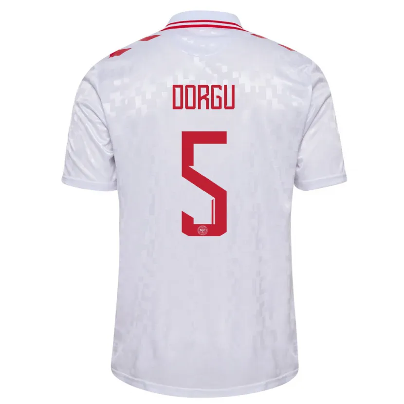 Danxen Femme Maillot Danemark Patrick Dorgu #5 Blanc Tenues Extérieur 24-26 T-Shirt