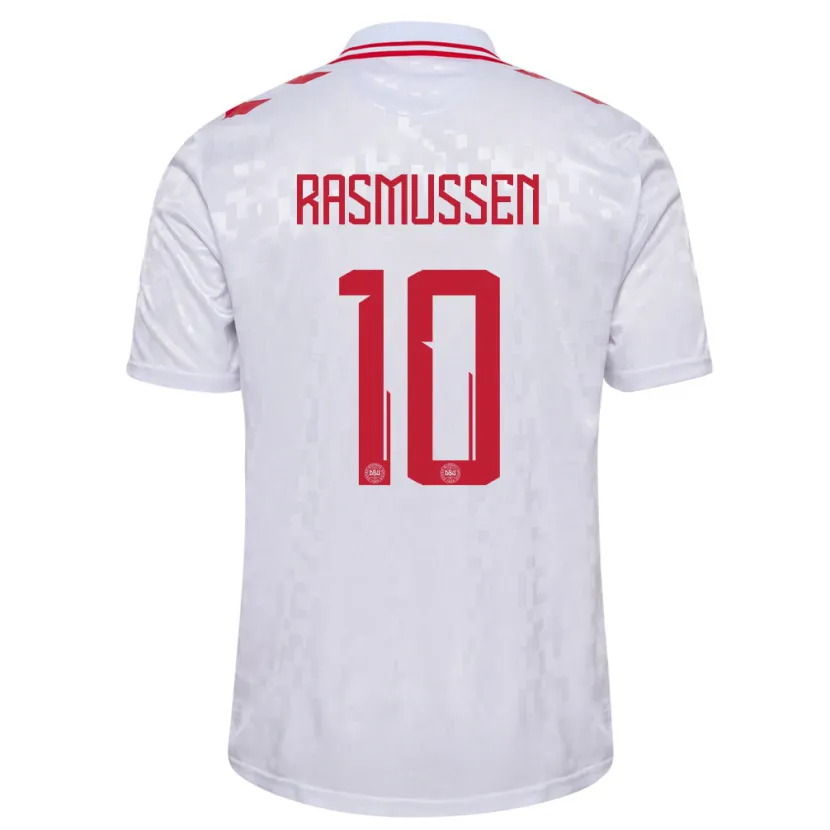 Danxen Femme Maillot Danemark Christian Rasmussen #10 Blanc Tenues Extérieur 24-26 T-Shirt