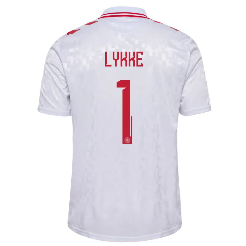 Danxen Femme Maillot Danemark William Lykke #1 Blanc Tenues Extérieur 24-26 T-Shirt