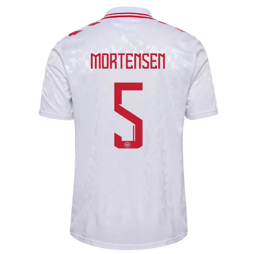 Danxen Femme Maillot Danemark Gustav Mortensen #5 Blanc Tenues Extérieur 24-26 T-Shirt