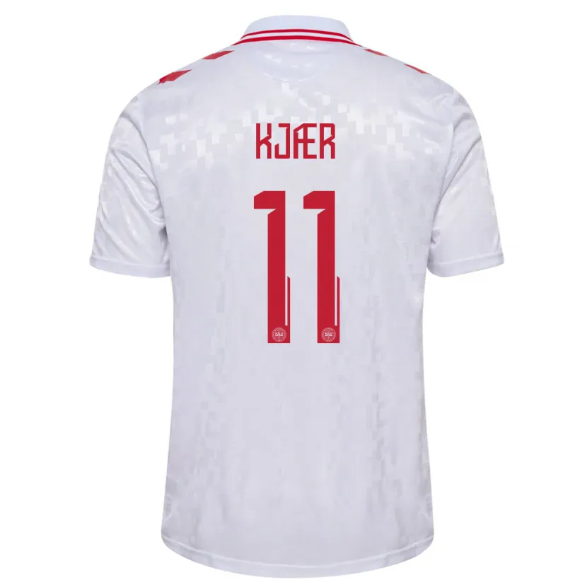 Danxen Femme Maillot Danemark Jeppe Kjær #11 Blanc Tenues Extérieur 24-26 T-Shirt