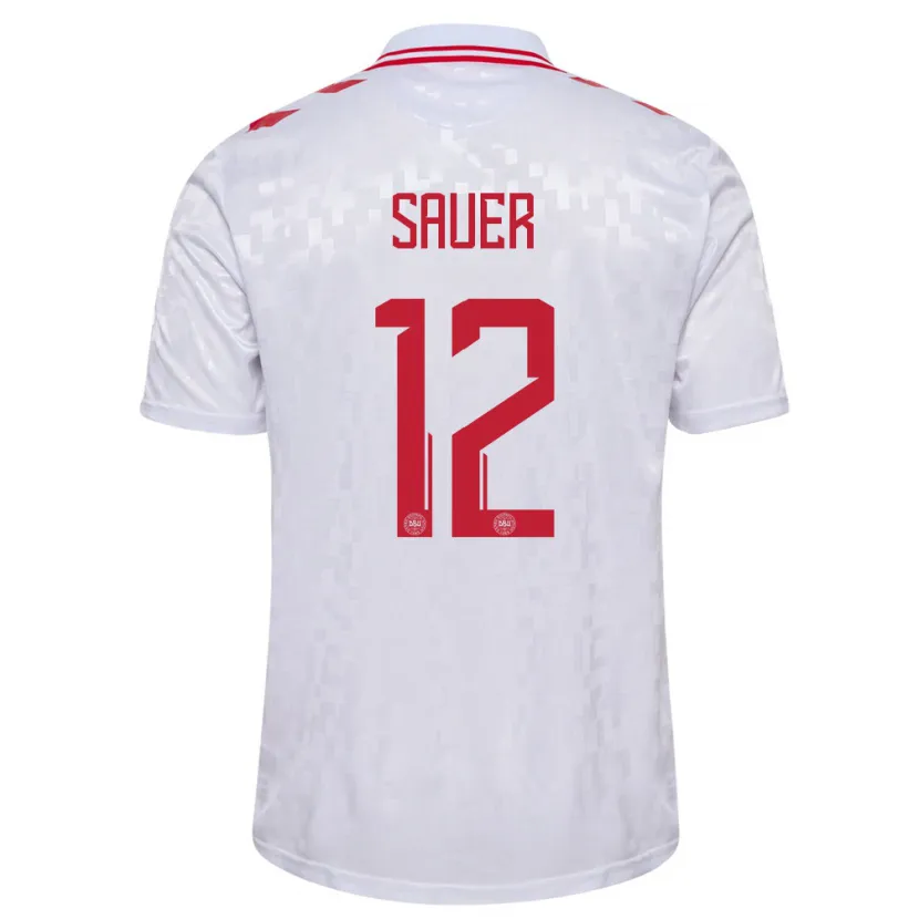 Danxen Femme Maillot Danemark Mathias Sauer #12 Blanc Tenues Extérieur 24-26 T-Shirt
