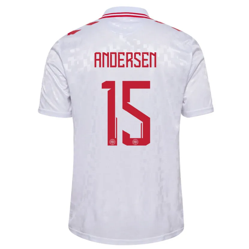 Danxen Femme Maillot Danemark Jacob Andersen #15 Blanc Tenues Extérieur 24-26 T-Shirt