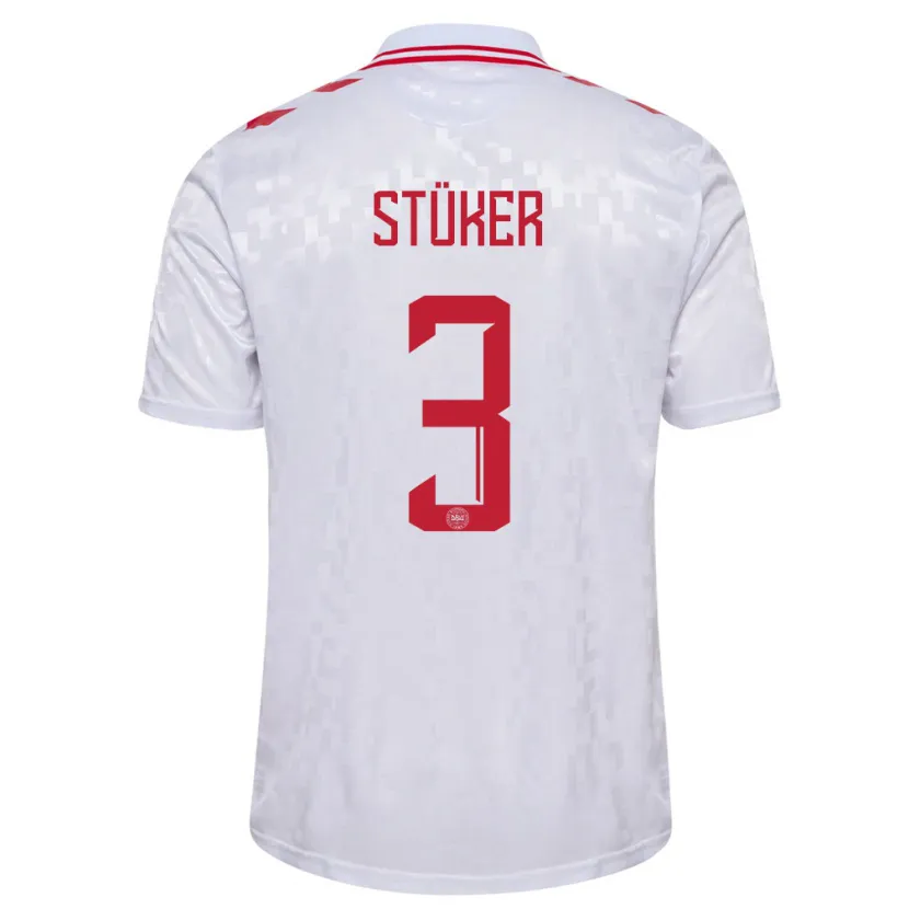 Danxen Femme Maillot Danemark Simon Stüker #3 Blanc Tenues Extérieur 24-26 T-Shirt