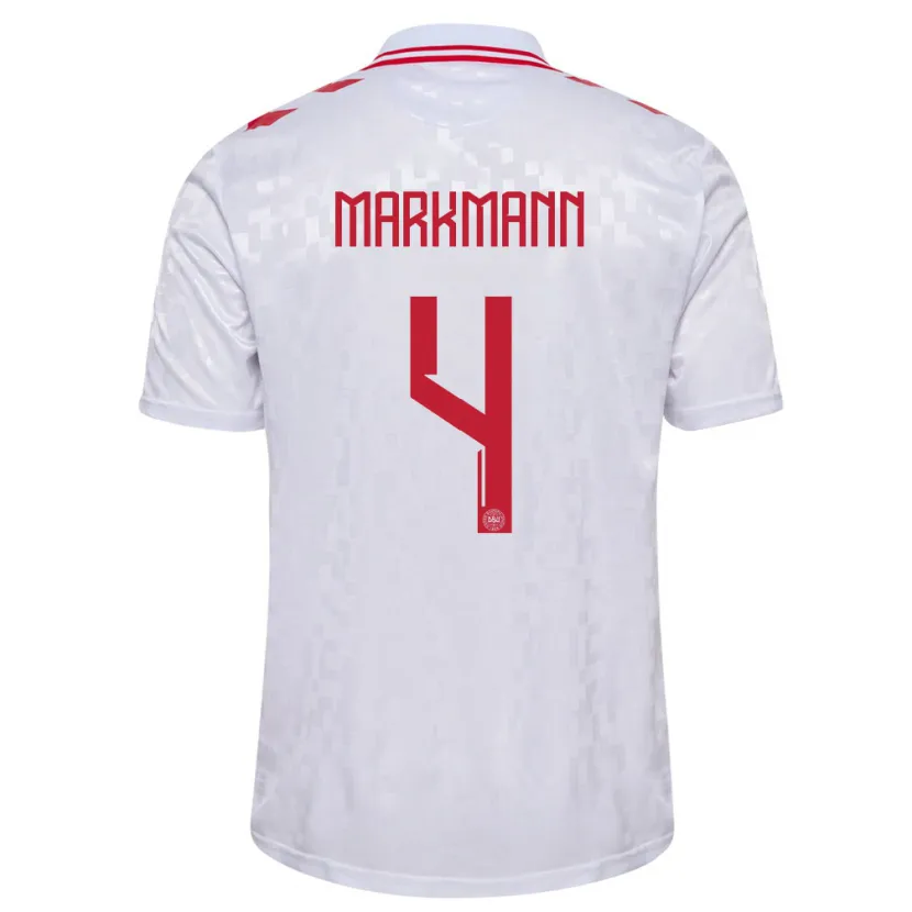 Danxen Femme Maillot Danemark Noah Markmann #4 Blanc Tenues Extérieur 24-26 T-Shirt