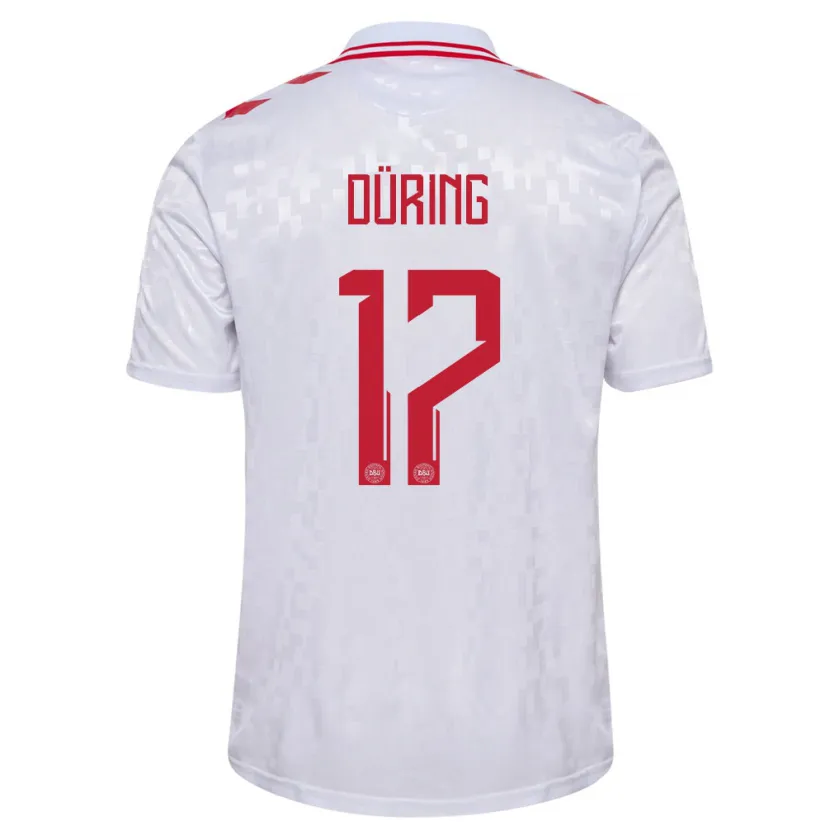 Danxen Femme Maillot Danemark Rasmus Düring #17 Blanc Tenues Extérieur 24-26 T-Shirt