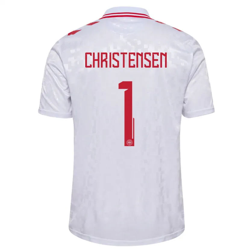 Danxen Femme Maillot Danemark Lene Christensen #1 Blanc Tenues Extérieur 24-26 T-Shirt