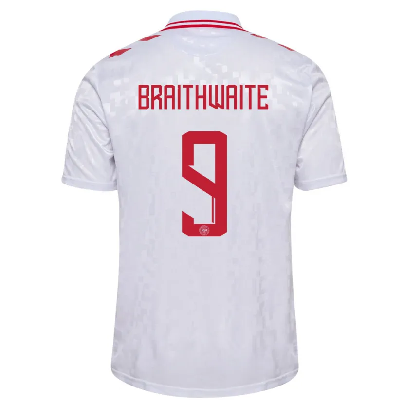 Danxen Femme Maillot Danemark Martin Braithwaite #9 Blanc Tenues Extérieur 24-26 T-Shirt