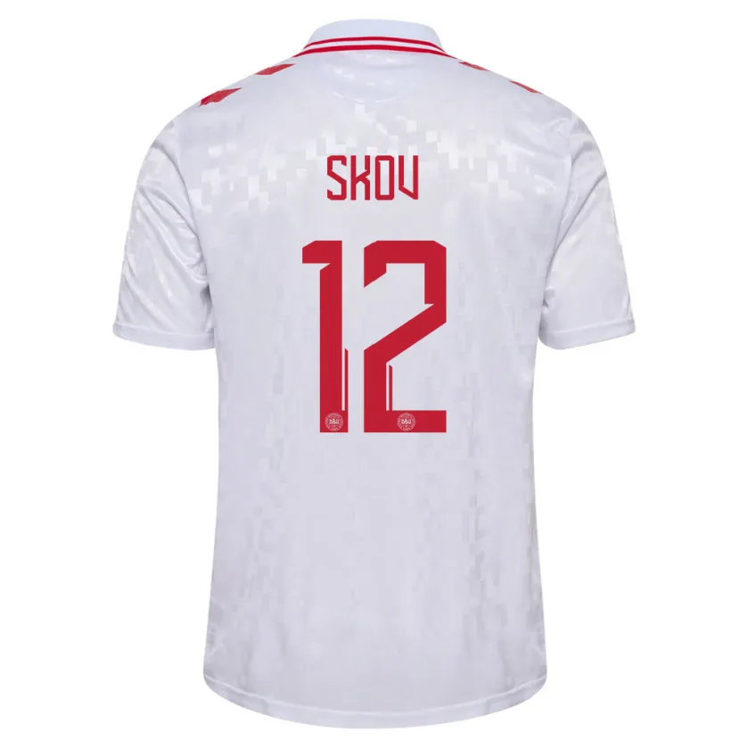 Danxen Femme Maillot Danemark Robert Skov #12 Blanc Tenues Extérieur 24-26 T-Shirt