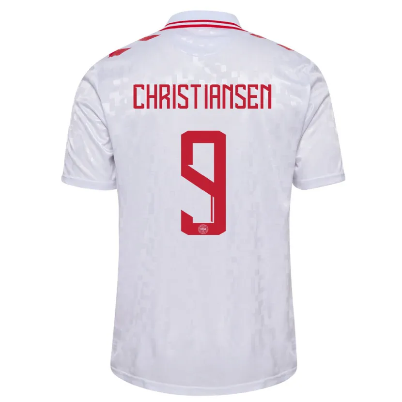 Danxen Femme Maillot Danemark Nanna Christiansen #9 Blanc Tenues Extérieur 24-26 T-Shirt