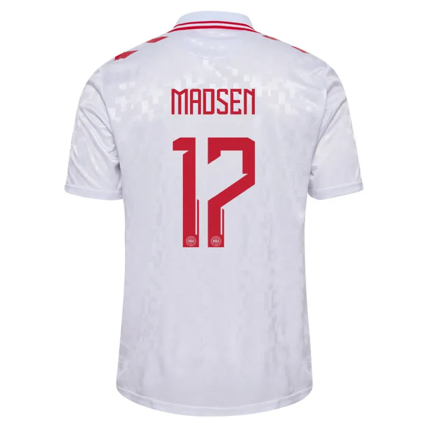 Danxen Femme Maillot Danemark Nicolas Madsen #17 Blanc Tenues Extérieur 24-26 T-Shirt