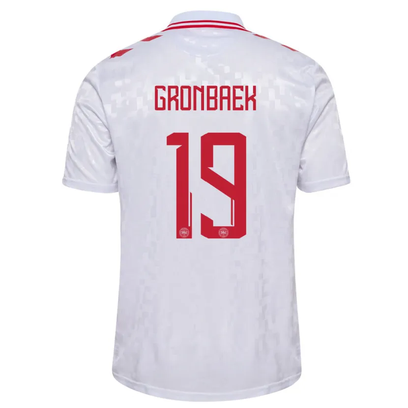 Danxen Femme Maillot Danemark Albert Gronbaek #19 Blanc Tenues Extérieur 24-26 T-Shirt