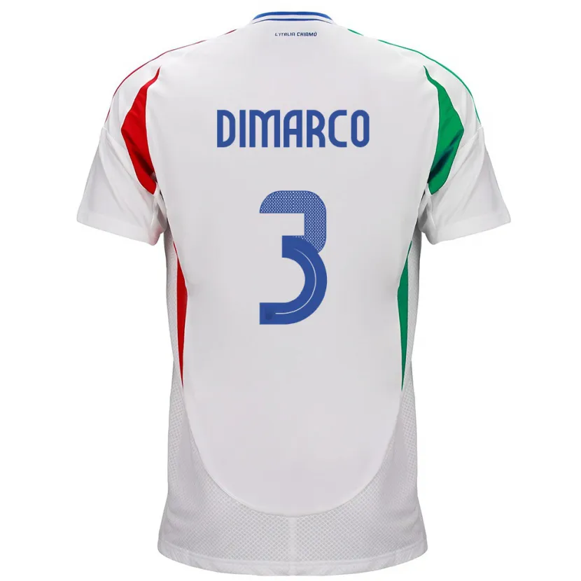 Danxen Femme Maillot Italie Federico Dimarco #3 Blanc Tenues Extérieur 24-26 T-Shirt