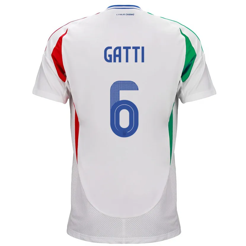 Danxen Femme Maillot Italie Federico Gatti #6 Blanc Tenues Extérieur 24-26 T-Shirt