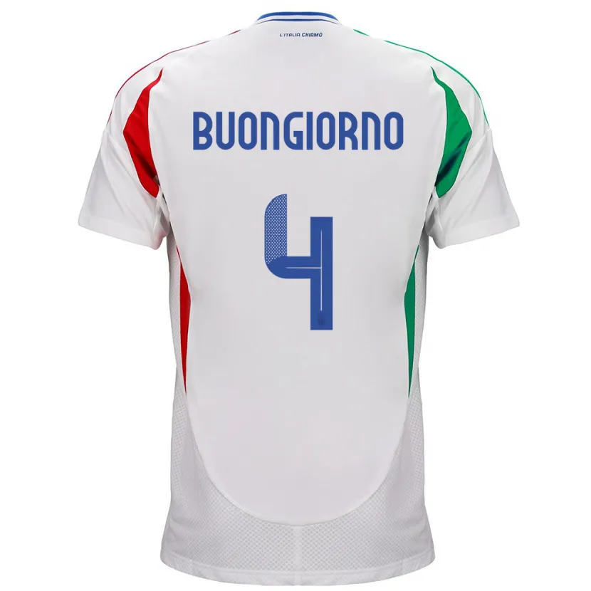 Danxen Femme Maillot Italie Alessandro Buongiorno #4 Blanc Tenues Extérieur 24-26 T-Shirt