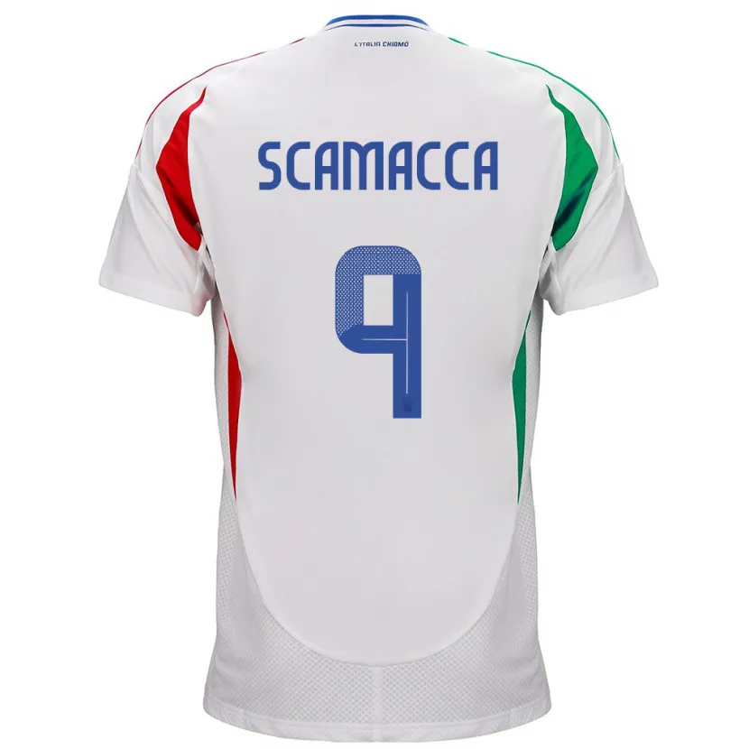 Danxen Femme Maillot Italie Gianluca Scamacca #9 Blanc Tenues Extérieur 24-26 T-Shirt
