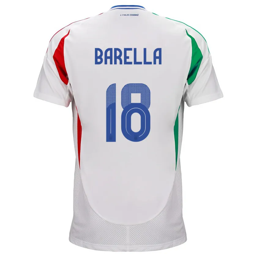 Danxen Femme Maillot Italie Nicolò Barella #18 Blanc Tenues Extérieur 24-26 T-Shirt