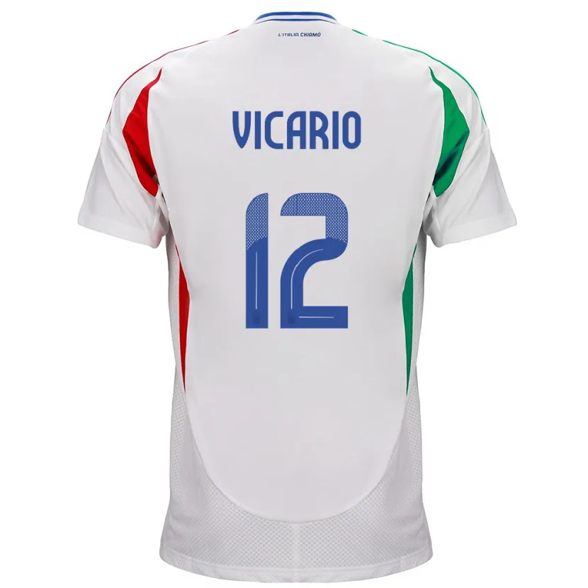Danxen Femme Maillot Italie Guglielmo Vicario #12 Blanc Tenues Extérieur 24-26 T-Shirt