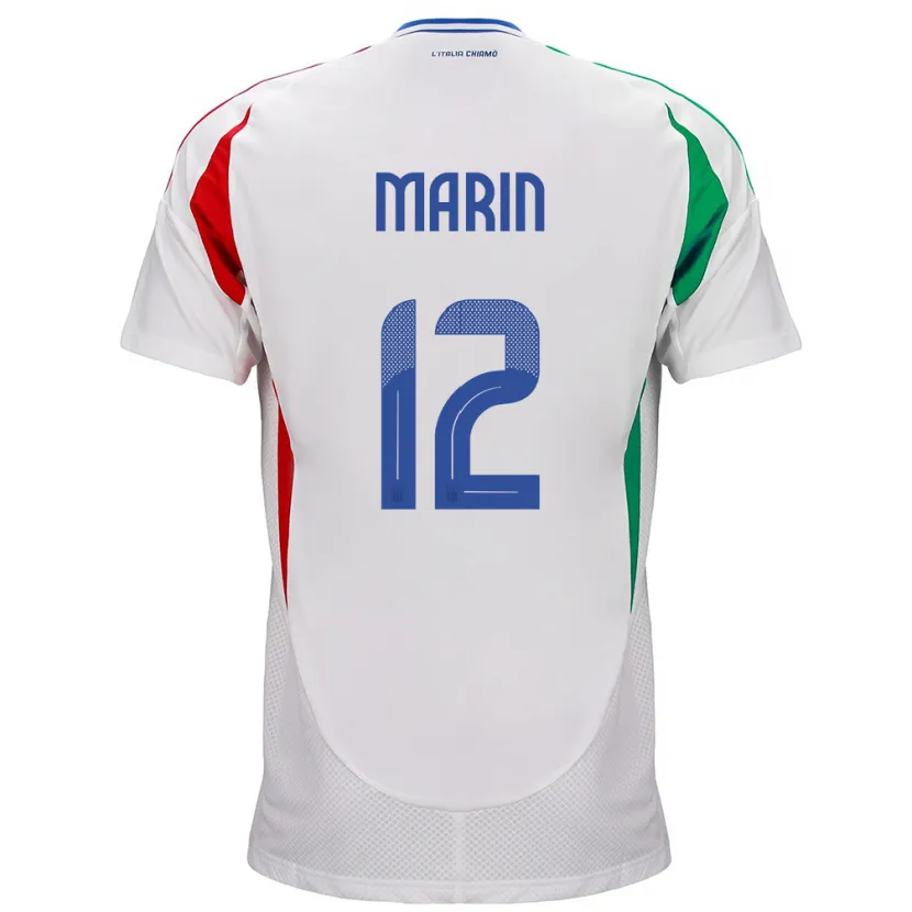 Danxen Femme Maillot Italie Renato Marin #12 Blanc Tenues Extérieur 24-26 T-Shirt
