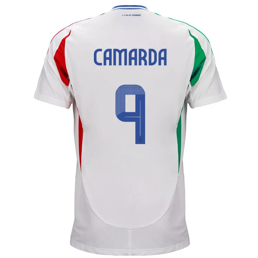 Danxen Femme Maillot Italie Francesco Camarda #9 Blanc Tenues Extérieur 24-26 T-Shirt
