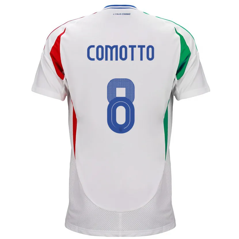 Danxen Femme Maillot Italie Christian Comotto #8 Blanc Tenues Extérieur 24-26 T-Shirt