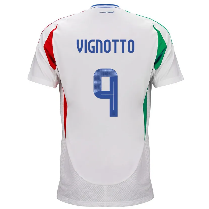 Danxen Femme Maillot Italie Elisabetta Vignotto #9 Blanc Tenues Extérieur 24-26 T-Shirt