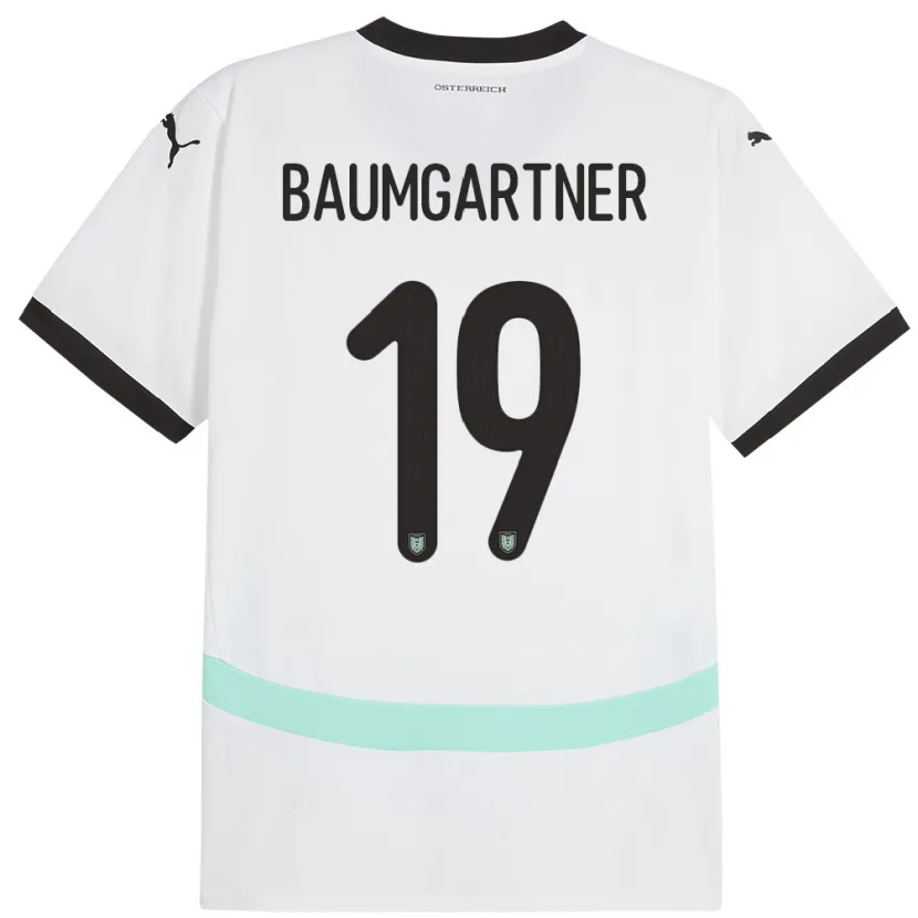 Danxen Femme Maillot Autriche Christoph Baumgartner #19 Blanc Tenues Extérieur 24-26 T-Shirt