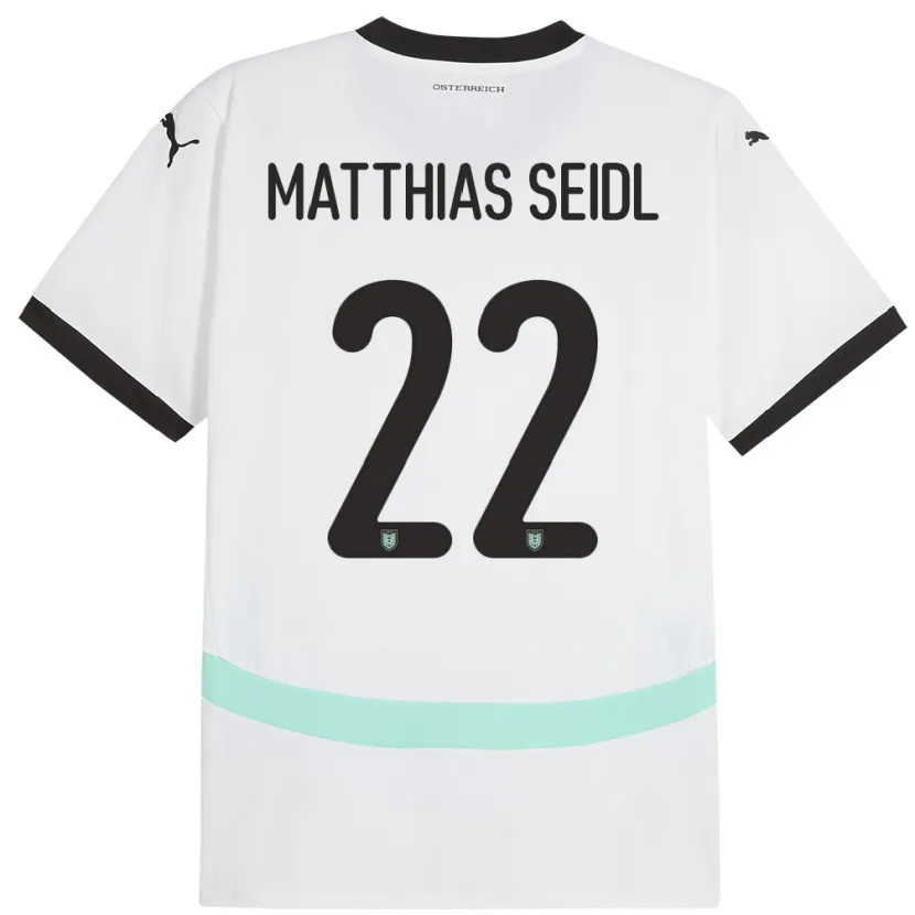 Danxen Femme Maillot Autriche Matthias Seidl #22 Blanc Tenues Extérieur 24-26 T-Shirt