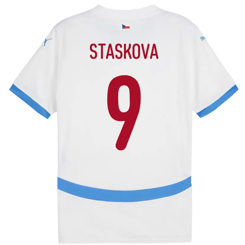 Danxen Femme Maillot Tchéquie Andrea Stašková #9 Blanc Tenues Extérieur 24-26 T-Shirt