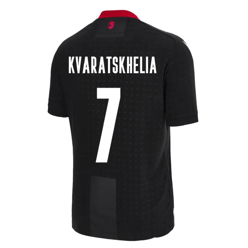 Danxen Femme Maillot Géorgie Khvicha Kvaratskhelia #7 Noir Tenues Extérieur 24-26 T-Shirt