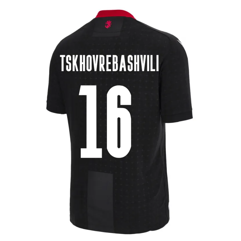 Danxen Femme Maillot Géorgie Nikoloz Tskhovrebashvili #16 Noir Tenues Extérieur 24-26 T-Shirt