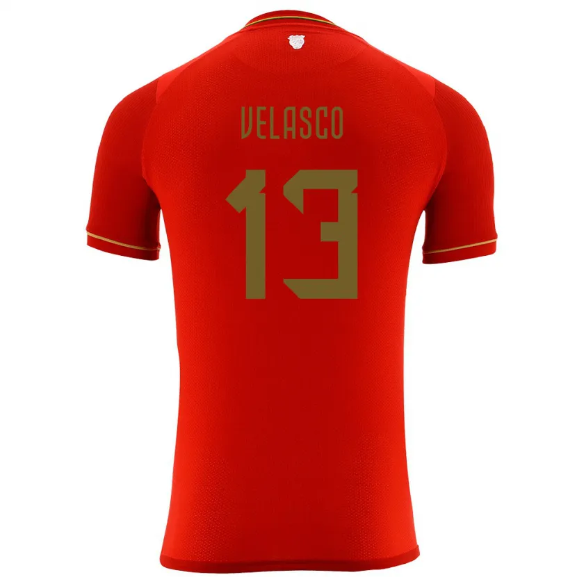 Danxen Femme Maillot Bolivie Jhon Velasco #13 Rouge Tenues Extérieur 24-26 T-Shirt